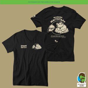 Whisker Waitstaff Cat Servant Staff Front Back Print V-Neck Shirt BLACK